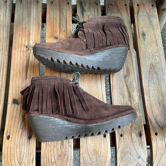 Fly London Yank Brown Fringe Booties Womens 8 Suede Leather Boot - Picture 7 of 16